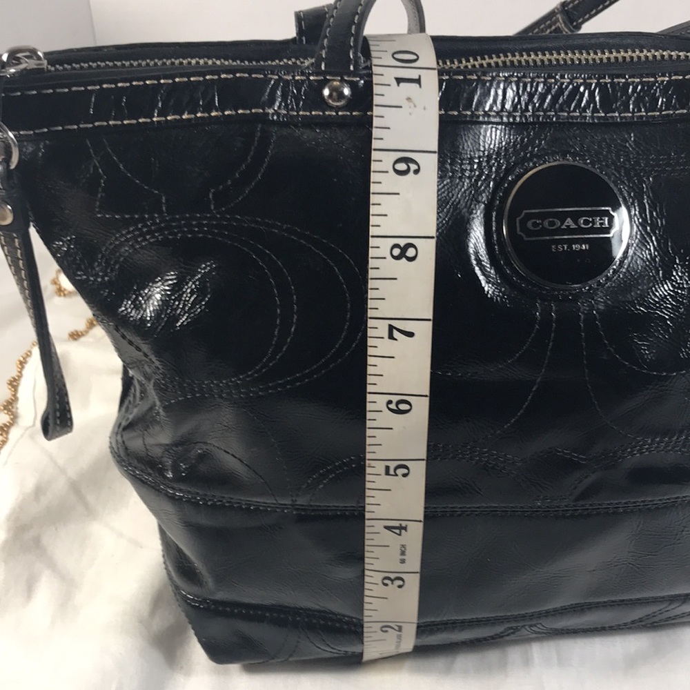 Coach Vintage Women’s F15142 Black Patent Leather CC Logo Stitch Tote Bag Purse - Picture 10 of 12